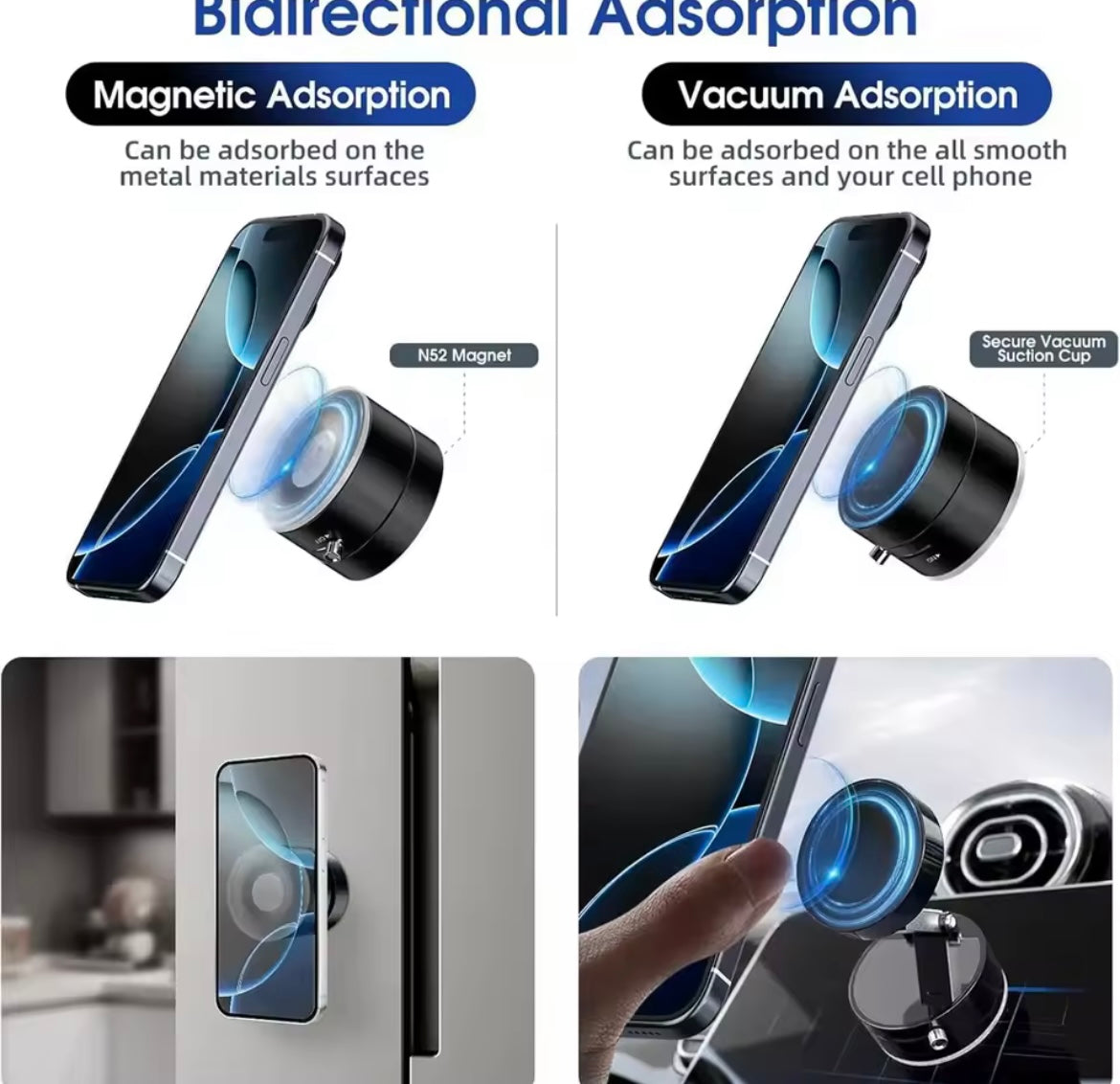 360-Degree Rotating Aluminum Alloy Magnetic Vacuum Suction Cup Car Phone Holder