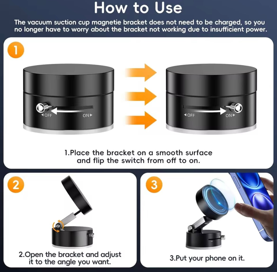 360-Degree Rotating Aluminum Alloy Magnetic Vacuum Suction Cup Car Phone Holder