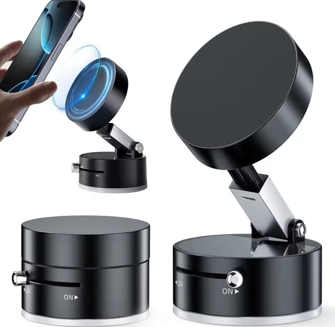 360-Degree Rotating Aluminum Alloy Magnetic Vacuum Suction Cup Car Phone Holder