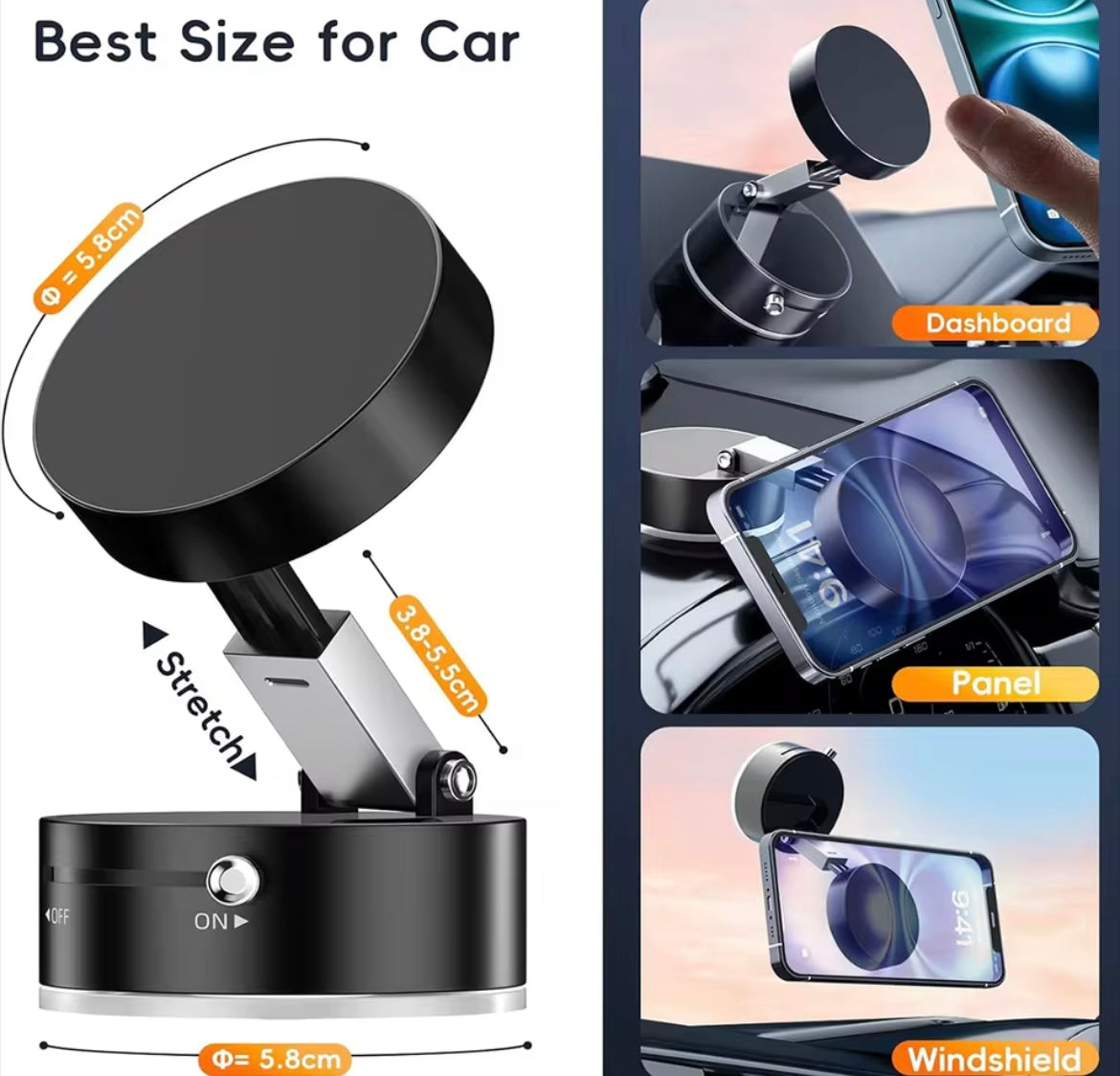 360-Degree Rotating Aluminum Alloy Magnetic Vacuum Suction Cup Car Phone Holder